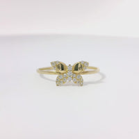14KT Gold Ring Women's Light Weight Butterfly with White CZ Stones Wings Plain Band