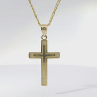 14KT Gold Charm Small Engravable Center Plain Cross with Plain Bell