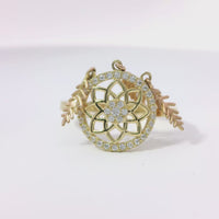 14KT Gold Ring Women's Two Tone Mini Dream Catcher with Plain Band