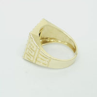 14KT Gold Ring Men's Square Onyx Cross Outline Center with White CZ Top Stones Side Design Greek