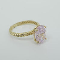 14KT Gold Ring Women's Pink Oval 4 Prong Plain Rope Band