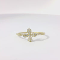 14KT Gold Ring Women's Light Weight White CZ Stones Four Petal Flower Center and Band