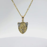 14KT Gold Charm Small Two Tone Gardian Angel Shield Shape Coin with White Gold Diamond Cut Wings and Plain Bell