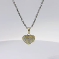 14KT Gold Charm Extra Small White CZ Stone Heart with Plain Oval Bell