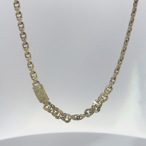 14KT Gold Chain Solid Chino with White CZ Box Clasp 6mm