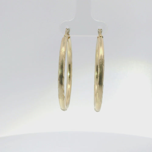 14KT Gold Earrings Hoops Diamond Cut 2 Inch Hollow Tube 3mm