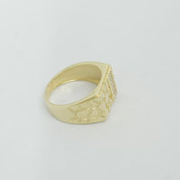 14KT Gold Ring Unisex Square Nugget with White CZ Stone Stripe
