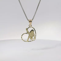 14KT Gold Charm Small Diamond Cut Open Center "Pin Up" Heart Betty Boop with Plain Bell