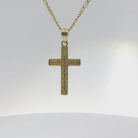 14KT Gold Charm Small Wavy Line Center Cross with Plain Bell