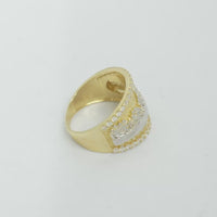 14KT Gold Ring Men's Two Tone Last Supper White CZ Stones Single Row Upper/Lower Border