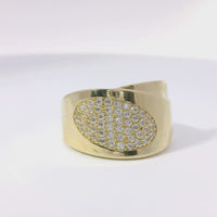 14KT Gold Ring Women's Oval White CZ Stones Cluster Center Overlapping Mock Bypass Plain Band