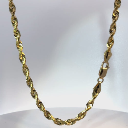14KT Gold Chain Hollow Diamond Cut Rope 4.5mm