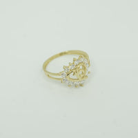 14KT Gold Ring Women's Tilted Open Heart 15 Quince with White CZ Stone Border Split Band