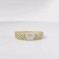 14KT Gold Ring Women's Light Weight White CZ Stone Pear / Marquise Snowflake Center with White CZ Stone V Stripe Band