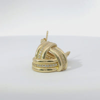 14KT Gold Earrings Medium White CZ Stones Ribbed Three Strand Triangle Knot with Push Back Post and Butterfly Backs