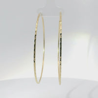 14KT Gold Earrings Flat Diamond Cut Hoops 2.5 Inch 1mm