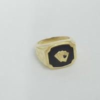 14KT Gold Ring Men's Square Onyx Four Fanned Playing Cards "Full House" Side Design Triple Stack Rhombus