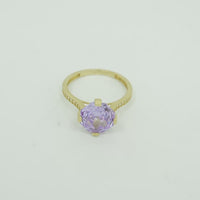 14KT Gold Ring Women's Jumbo Octagon Rose 4 Prong Purple CZ Center Stone with Round White Pave CZ Stone Band