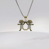 14KT Gold Charm Jumbo Tri Tone Girl / Girl Twins with Plain Bell