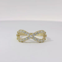 14KT Gold Ring Women's White CZ Stone Infinity Loop with Plain Band