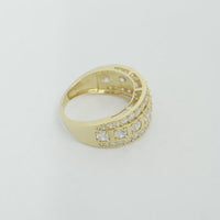 14KT Gold Ring Men's Nine Round White CZ Stones in Square Frame Center of Band White CZ Round Stones Upper and Lower Band with Single Row Border Side Design Four Rectangle Cutouts