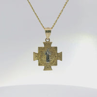14KT Gold Charm Small Maltese Cross Two Tone St Benedict Coin with Plain Bell