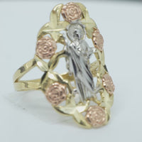 14KT Gold Ring Women's Tri Tone Roses St Jude Spilt Band