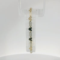 14KT Gold Bracelet Alternating Horizontal Plain Heart/ Open Oval Link with White CZ Stone End Lobster Clasp