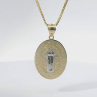 14KT Gold Charm Medium Oval St Benedict Coin with Plain Bell