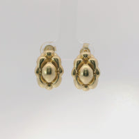 14KT Gold Earrings Medium Puff Popcorn with White CZ Stones Edge, Push Back Post and Butterfly Backs