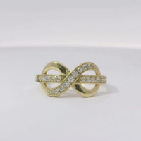 14KT Gold Ring Women's White CZ Stone Band Going Through Infinity Loop