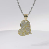 14KT Gold Charm Small Double White CZ Stone Heart with Small Heart Center and Plain Bell