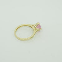 14KT Gold Women's Ring Octagon Rose Mini 4 Prong Rose Pink CZ Center Stone with Round White Pave CZ Stone Band