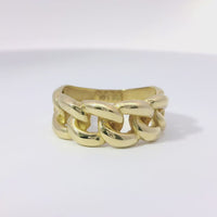 14KT Gold Ring Women's Medium Cuban Link Center and Plain Band