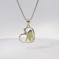14KT Gold Charm Medium Diamond Cut Open Center "Pin Up" Heart Betty Boop with Plain Bell