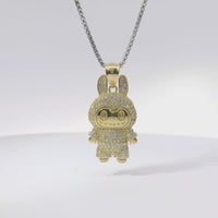 14KT Gold Charm Large 3D Flat Back LaBuBu White CZ Stones Body and Plain Bell