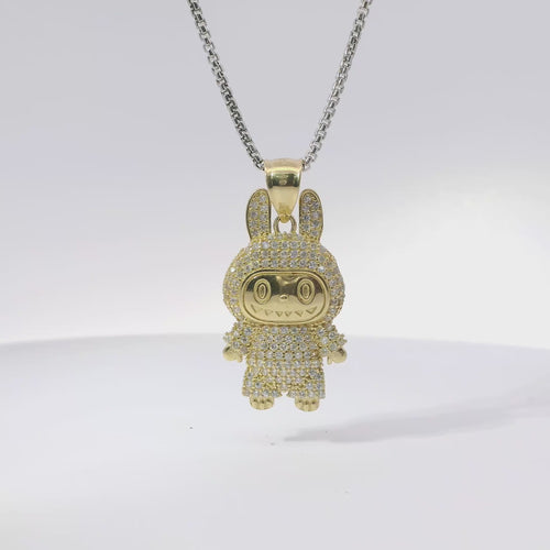 14KT Gold Charm Large 3D Flat Back LaBuBu White CZ Stones Body and Plain Bell