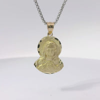 14KT Gold Charm Medium Diamond Cut Sacred Heart Jesus Portrait with Plain Bell