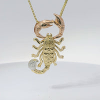 14KT Gold Charm Large Tri Tone Scorpion with Plain Double Bell