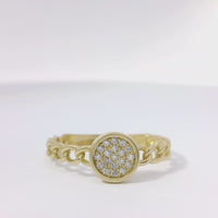 14KT Gold Ring Women's Mini Light Weight White CZ Stones Round Cluster Center with Curb Link Band