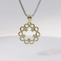 14KT Gold Charm Medium Plain Infinity Wreath with Five White CZ Stones Center and Plain Bell