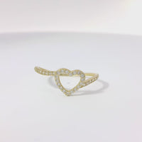 14KT Gold Ring Women's Light Weight Open White CZ Stones Heart Outline with White CZ Stones Closed Bypass Band