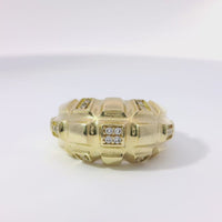 14KT Gold Ring Women's Raised Pineapple Granade with Seven White CZ Stones Sections and Plain Band