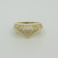 14KT Gold Ring Men's Diamond Shape Ring Outline White CZ Stones Inside Each Facet Plain Band