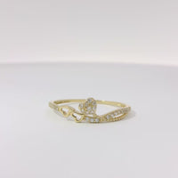 14KT Gold Ring Women's Light Weight Double Open Hearts with White CZ Stone Balloon and Band