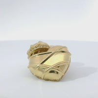 14KT Gold Earrings Large Puff Chocolate Heart with White CZ Stones Edge, Push Back Post, and Butterfly Backs