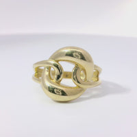 14KT Women's Gold Ring Single Plain Puff Miami Link with Plain Lasso from Each Side