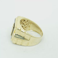 14KT Gold Ring Men's Square Onyx St. Jude White CZ Top Stones Side Design 3D Diamond Column Shape