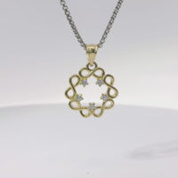 14KT Gold Charm Large Plain Infinity Wreath with Five White CZ Stones Center and Plain Bell
