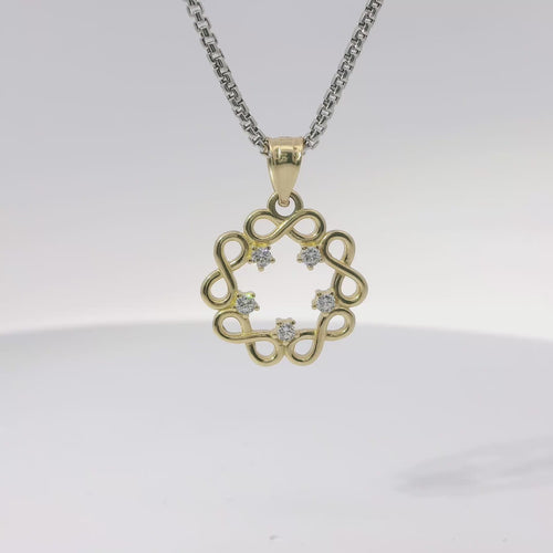 14KT Gold Charm Large Plain Infinity Wreath with Five White CZ Stones Center and Plain Bell